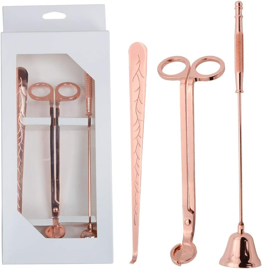 Candle Accessory Set, Candle Snuffer, Candle Wick Trimmer, Candle Wick Dipper with Gift Package, 3 in 1 Candle Tool Kit, Great for Scented Candles Lovers (Rose Gold)