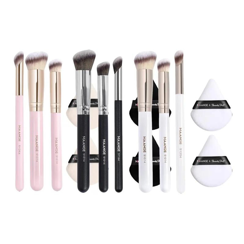 Beauty Blender Makeup Brush with Powder Puff Set, 5 Counts/Set Versatile Soft Makeup Brushes for Foundation, Powder, Concealers, Eye Shadows, Blush, Lip Balm