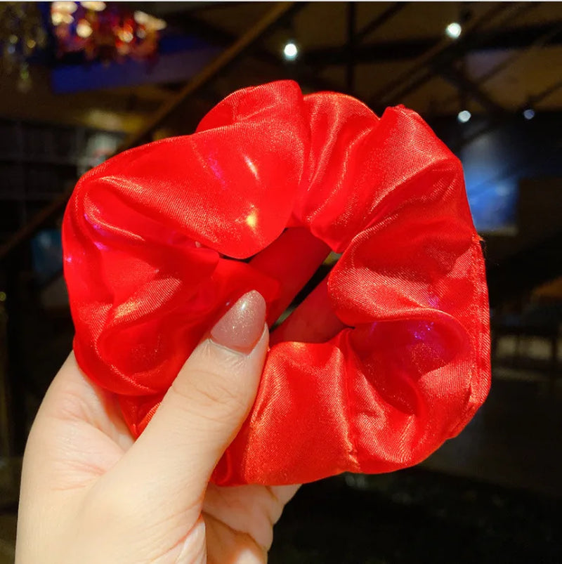 Girls LED Luminous Scrunchies Hairband Ponytail Holder Headwear Elastic Hair Bands Solid Color Hair Accessories