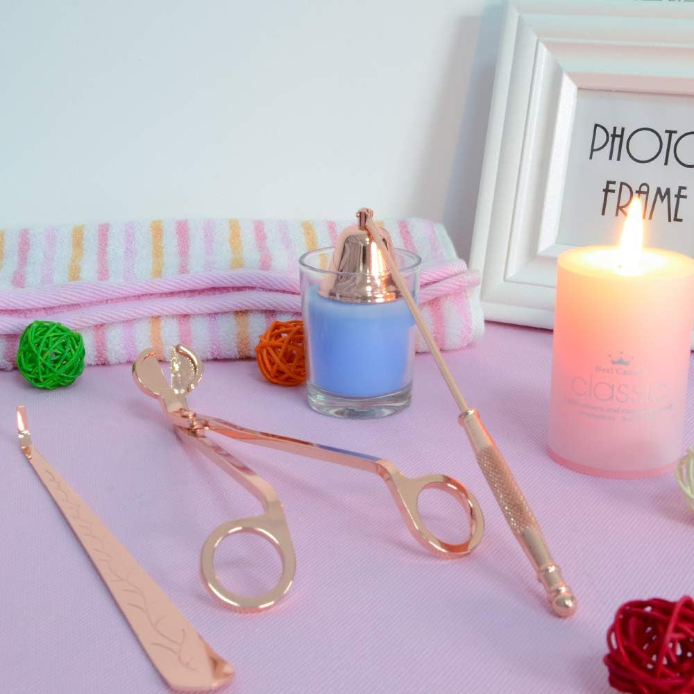 Candle Accessory Set, Candle Snuffer, Candle Wick Trimmer, Candle Wick Dipper with Gift Package, 3 in 1 Candle Tool Kit, Great for Scented Candles Lovers (Rose Gold)
