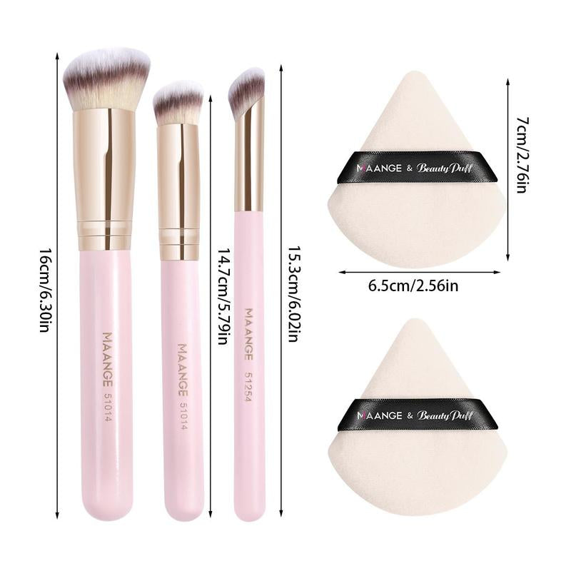 Beauty Blender Makeup Brush with Powder Puff Set, 5 Counts/Set Versatile Soft Makeup Brushes for Foundation, Powder, Concealers, Eye Shadows, Blush, Lip Balm