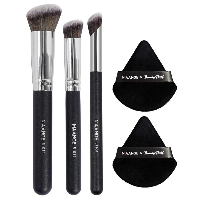 Beauty Blender Makeup Brush with Powder Puff Set, 5 Counts/Set Versatile Soft Makeup Brushes for Foundation, Powder, Concealers, Eye Shadows, Blush, Lip Balm