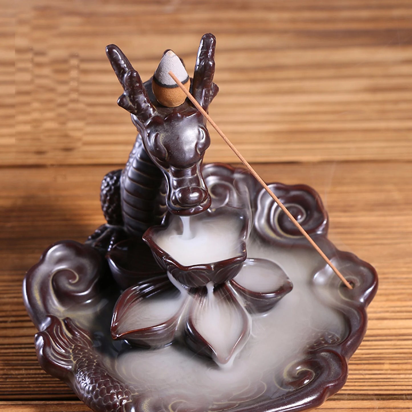 Dragon Incense Waterfall Burner Set with Backflow Incense Cones and Sandalwood Sticks