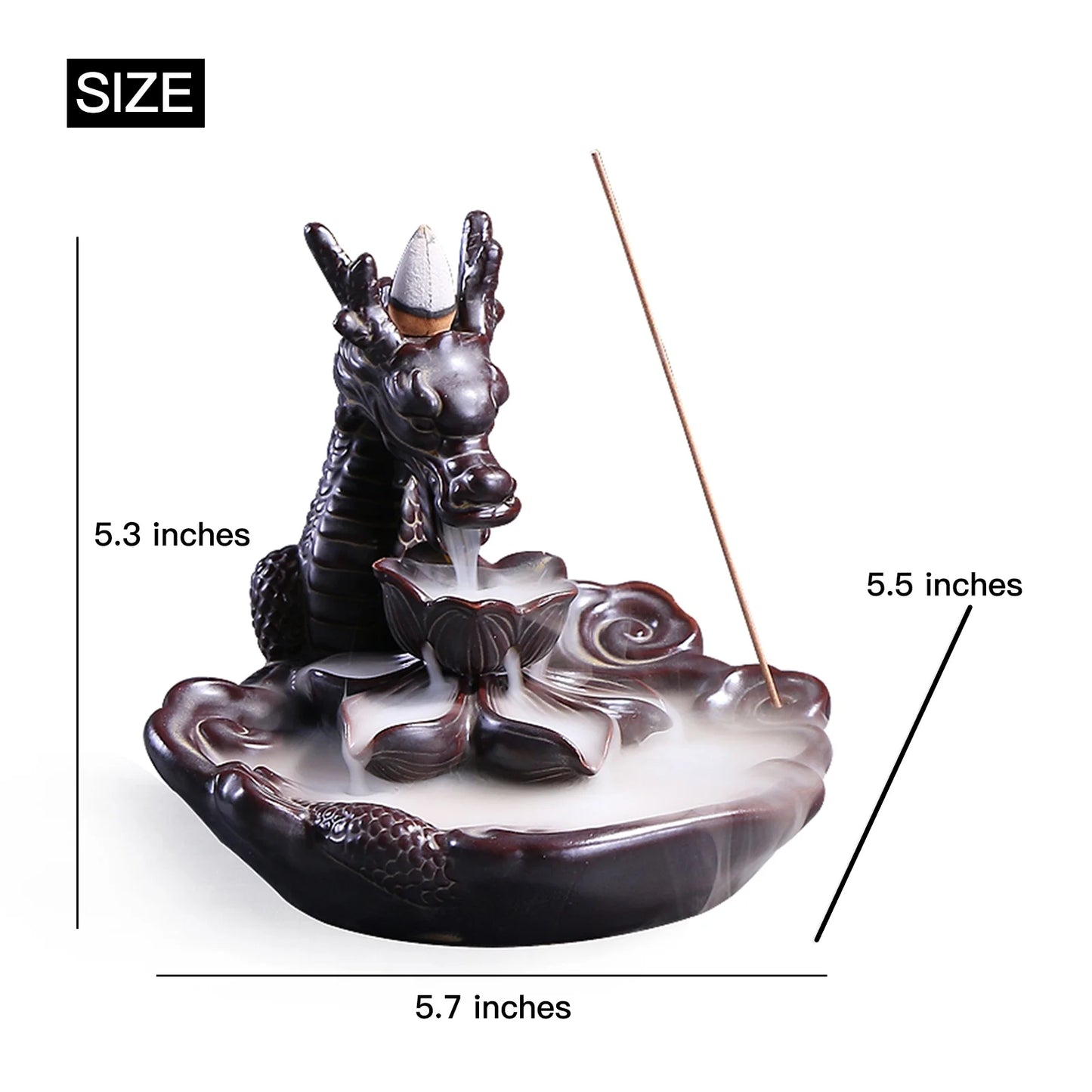 Dragon Incense Waterfall Burner Set with Backflow Incense Cones and Sandalwood Sticks