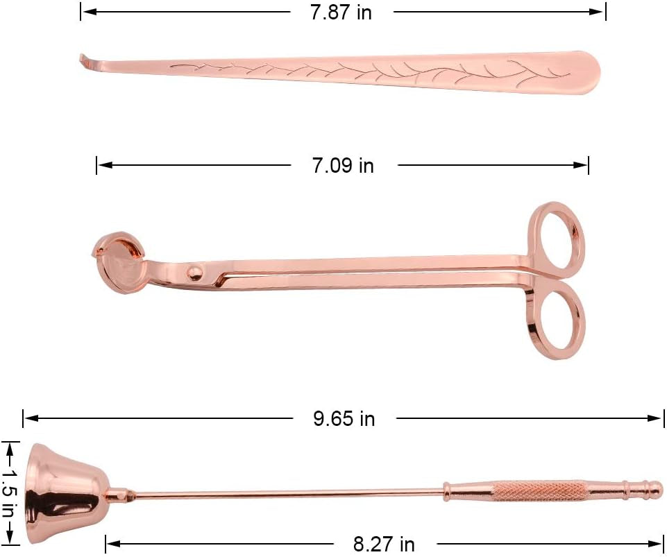 Candle Accessory Set, Candle Snuffer, Candle Wick Trimmer, Candle Wick Dipper with Gift Package, 3 in 1 Candle Tool Kit, Great for Scented Candles Lovers (Rose Gold)