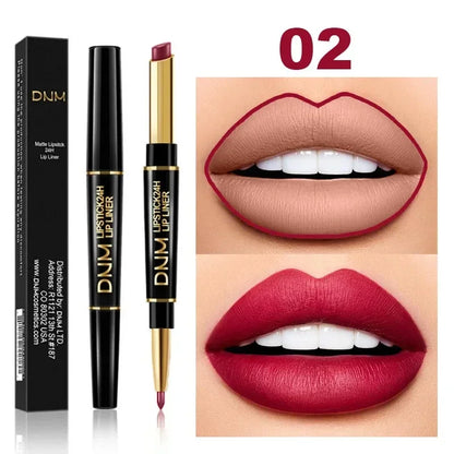 2 in 1 Matte Lipstick Pencil Double Ended Lip Liner Pen Red Nude Long Lasting Waterproof Lady Charming Lip Pencil Makeup Tools