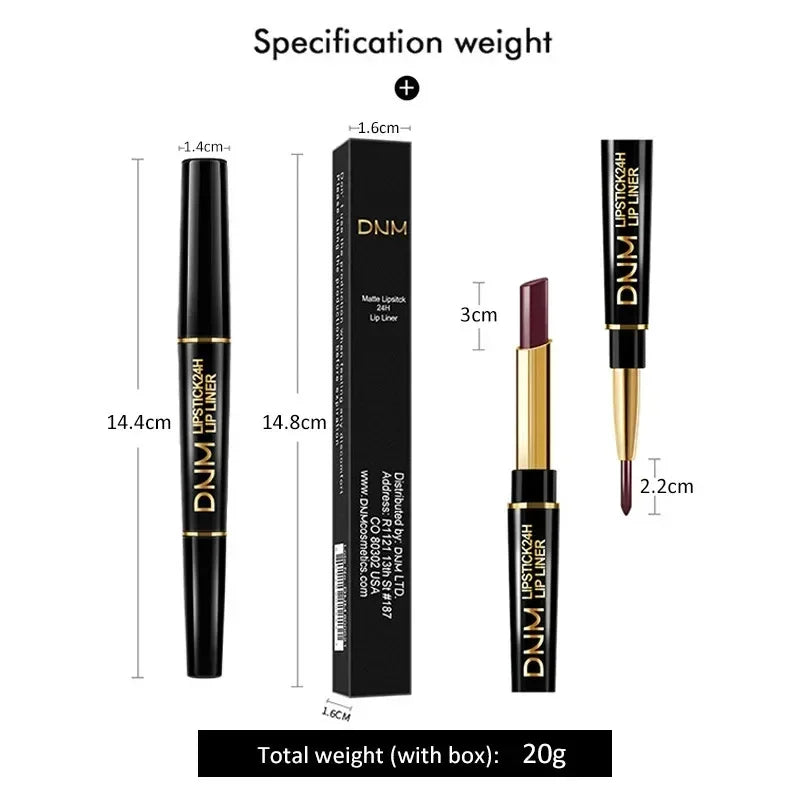 2 in 1 Matte Lipstick Pencil Double Ended Lip Liner Pen Red Nude Long Lasting Waterproof Lady Charming Lip Pencil Makeup Tools