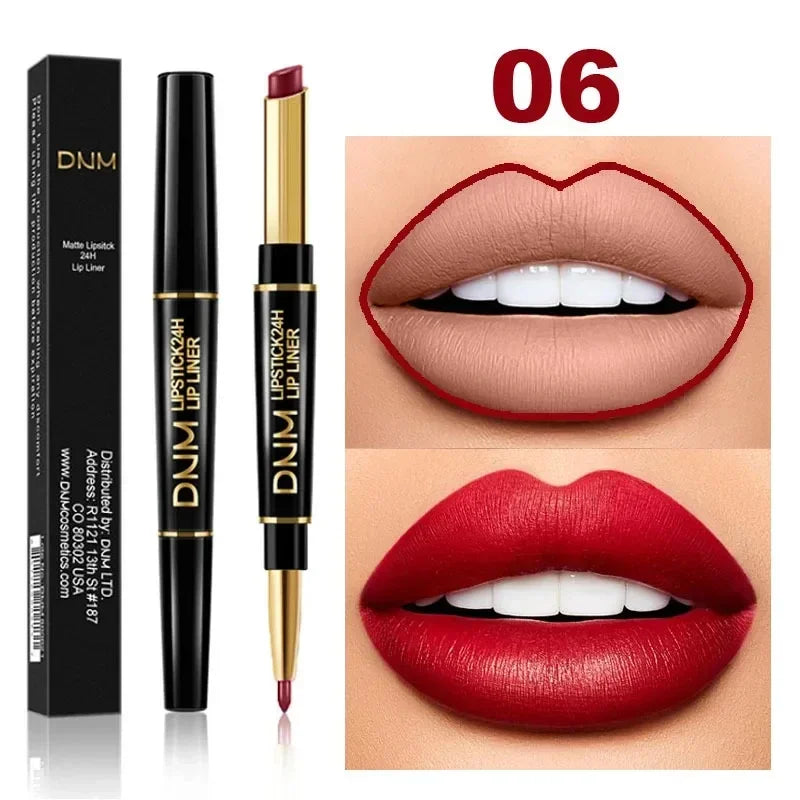 2 in 1 Matte Lipstick Pencil Double Ended Lip Liner Pen Red Nude Long Lasting Waterproof Lady Charming Lip Pencil Makeup Tools