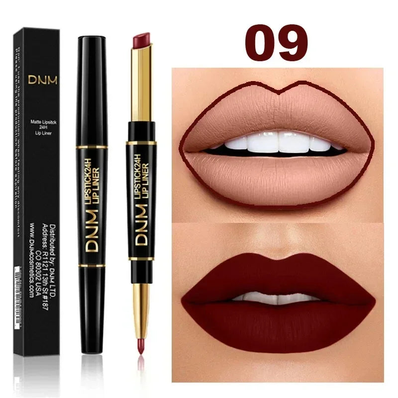 2 in 1 Matte Lipstick Pencil Double Ended Lip Liner Pen Red Nude Long Lasting Waterproof Lady Charming Lip Pencil Makeup Tools