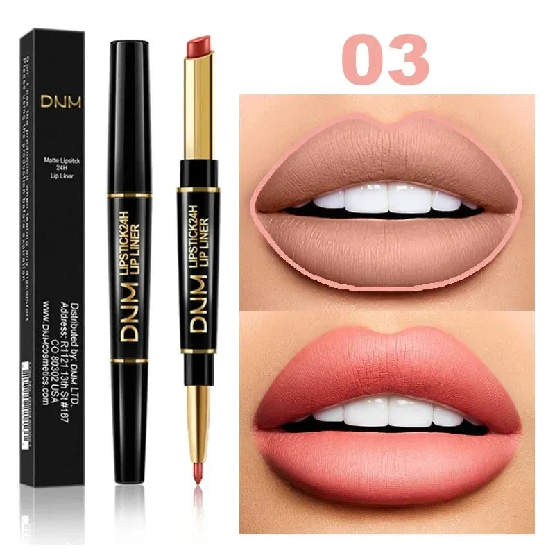 2 in 1 Matte Lipstick Pencil Double Ended Lip Liner Pen Red Nude Long Lasting Waterproof Lady Charming Lip Pencil Makeup Tools