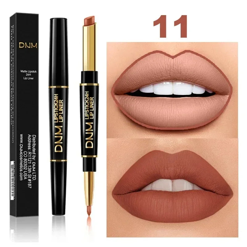 2 in 1 Matte Lipstick Pencil Double Ended Lip Liner Pen Red Nude Long Lasting Waterproof Lady Charming Lip Pencil Makeup Tools