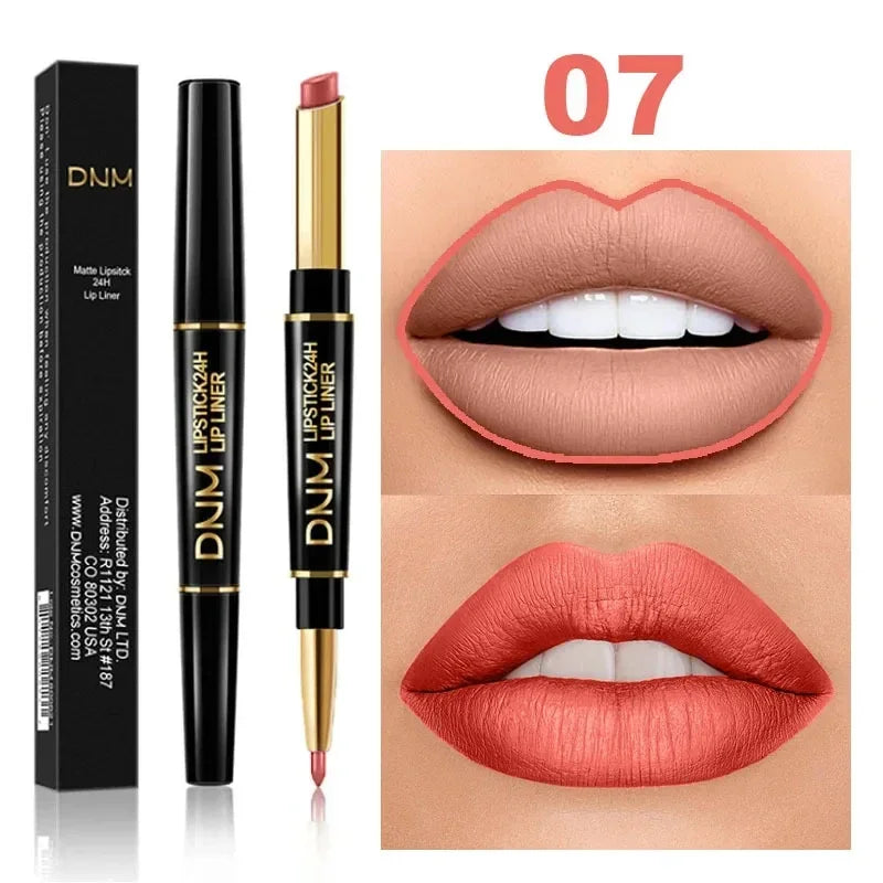 2 in 1 Matte Lipstick Pencil Double Ended Lip Liner Pen Red Nude Long Lasting Waterproof Lady Charming Lip Pencil Makeup Tools