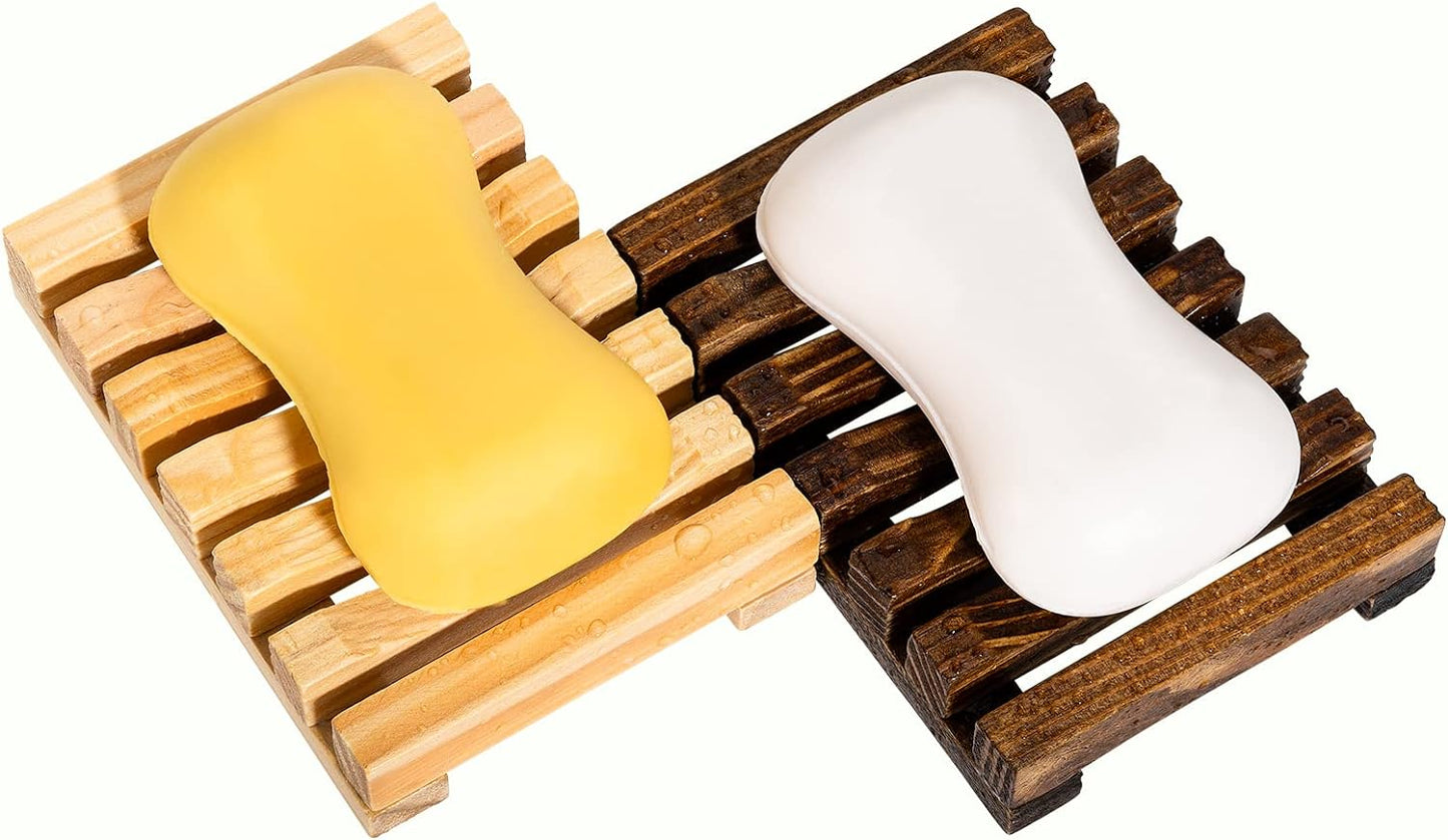 Soap Dish Holder, Natural Wooden Soap Case, Hand Craft Soap Dish Soap Saver Holder Soap Tray for Bathroom, Soap, Sponges, Scrubber (Charcoal)